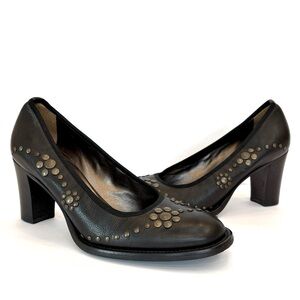 Accessoire Diffusion Paris Black Leather Block Heel Studded Pumps  EU 37.5 US 7
